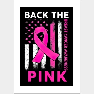 Back The  Breast Cancer Awareness American Flag Posters and Art